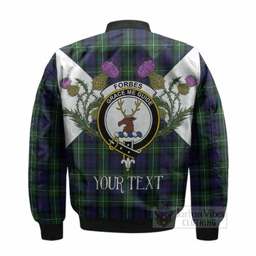 Forbes Tartan Family Crest Bomber Jacket Scottish Burns Night Thistle Floral