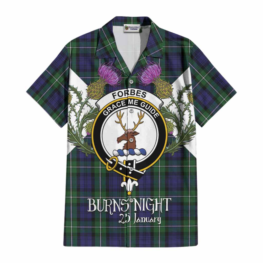 Forbes Tartan Family Crest Cotton Hawaiian Shirt Scottish Burns Night Thistle Floral