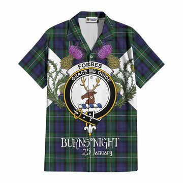 Forbes Tartan Family Crest Cotton Hawaiian Shirt Scottish Burns Night Thistle Floral