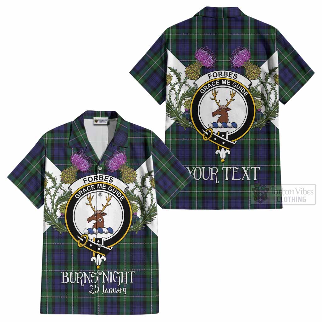 Forbes Tartan Family Crest Cotton Hawaiian Shirt Scottish Burns Night Thistle Floral