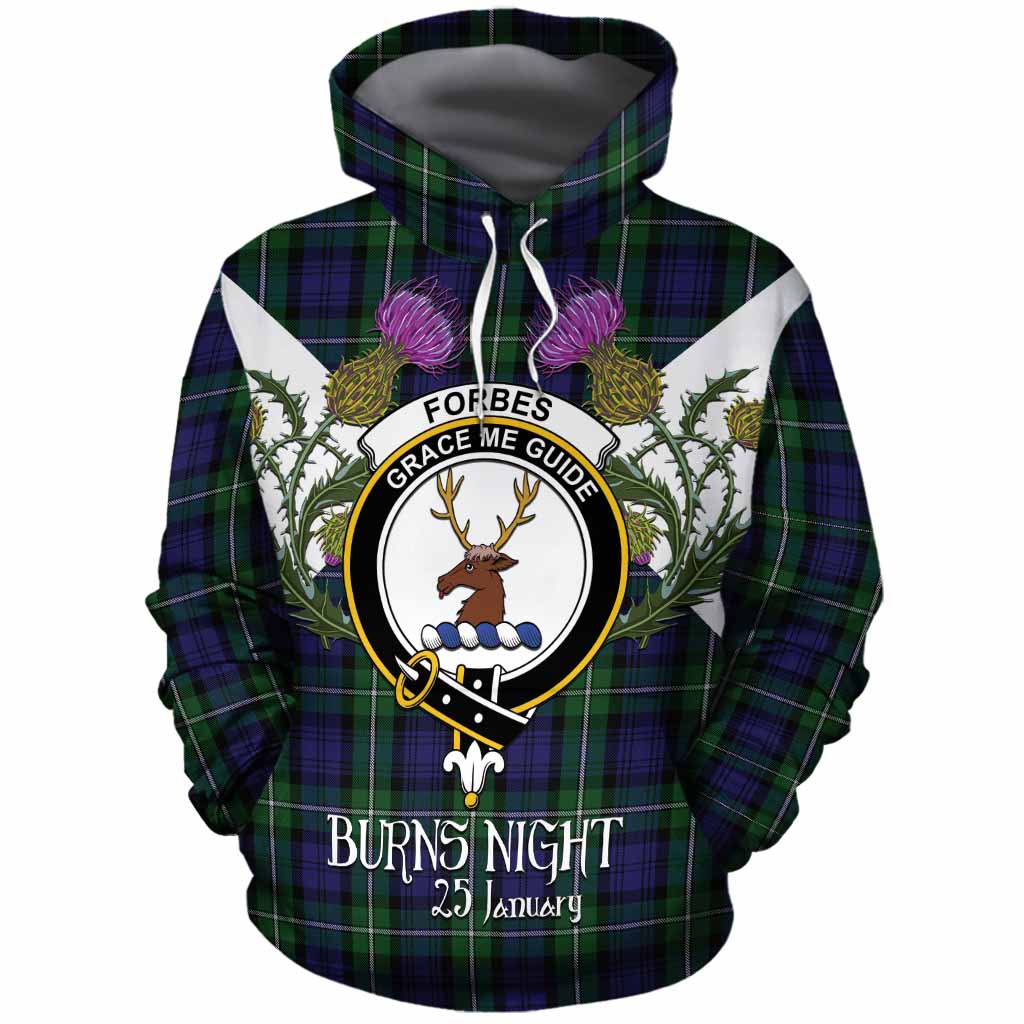 Forbes Tartan Family Crest Cotton Hoodie Scottish Burns Night Thistle Floral