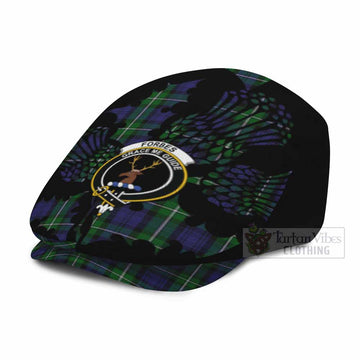 Forbes Tartan Family Crest Flat Cap, Jeff Cap Scotland Thistle Floral