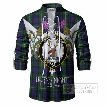 Forbes Tartan Family Crest Ghillie Shirt Scottish Burns Night Thistle Floral