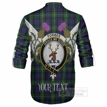 Forbes Tartan Family Crest Ghillie Shirt Scottish Burns Night Thistle Floral