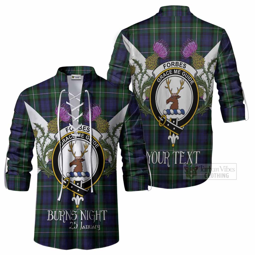 Forbes Tartan Family Crest Ghillie Shirt Scottish Burns Night Thistle Floral