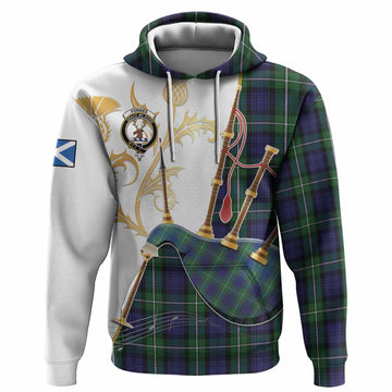 Forbes Tartan Family Crest Hoodie Bagpipes with Scottish Thistle