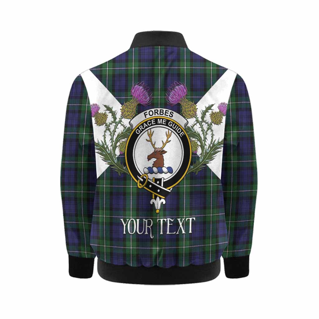 Forbes Tartan Family Crest Kid Bomber Jacket Scottish Burns Night Thistle Floral