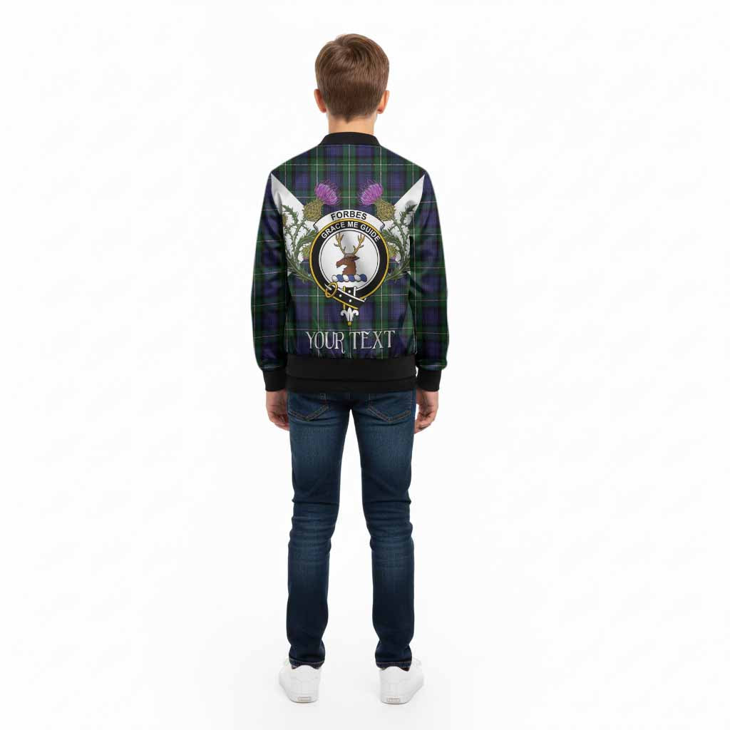Forbes Tartan Family Crest Kid Bomber Jacket Scottish Burns Night Thistle Floral