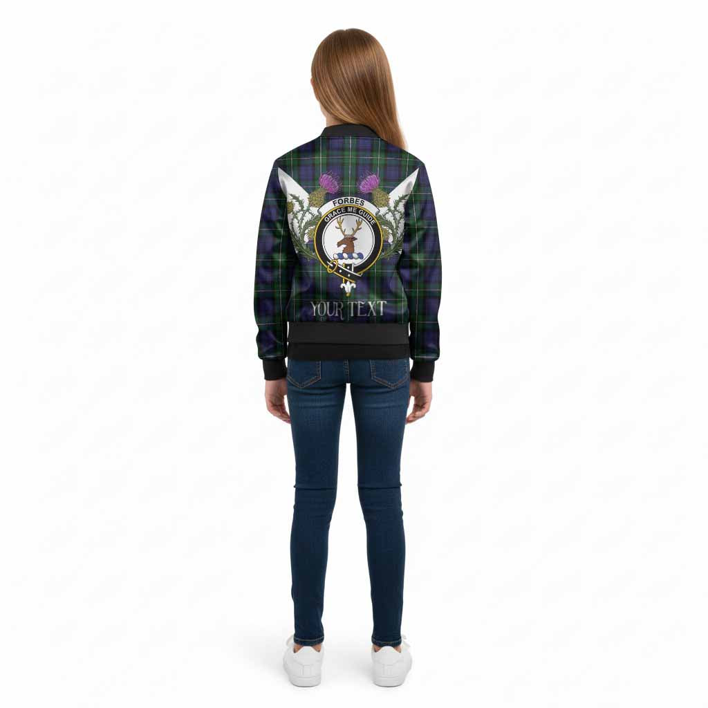 Forbes Tartan Family Crest Kid Bomber Jacket Scottish Burns Night Thistle Floral