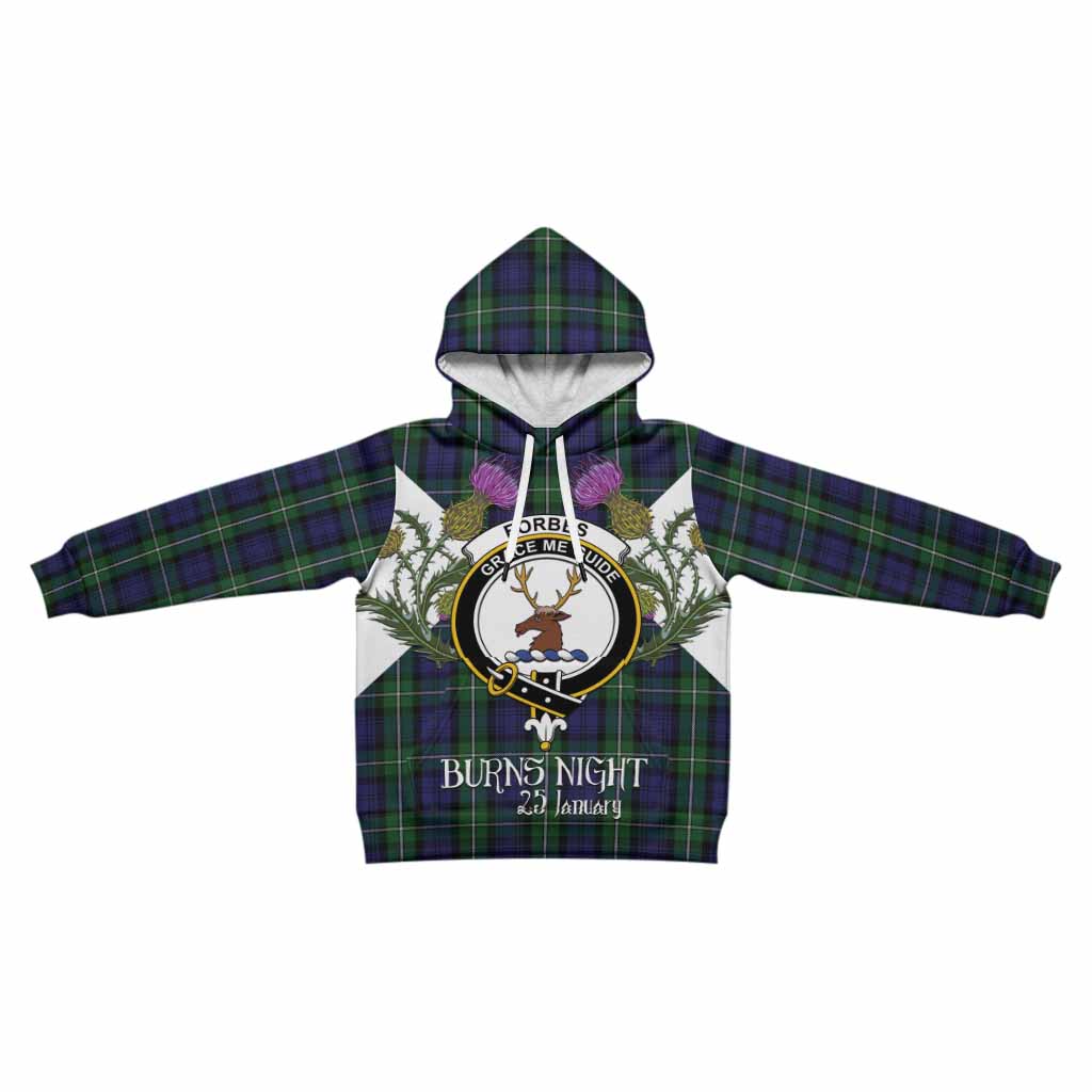 Forbes Tartan Family Crest Kid Hoodie Scottish Burns Night Thistle Floral