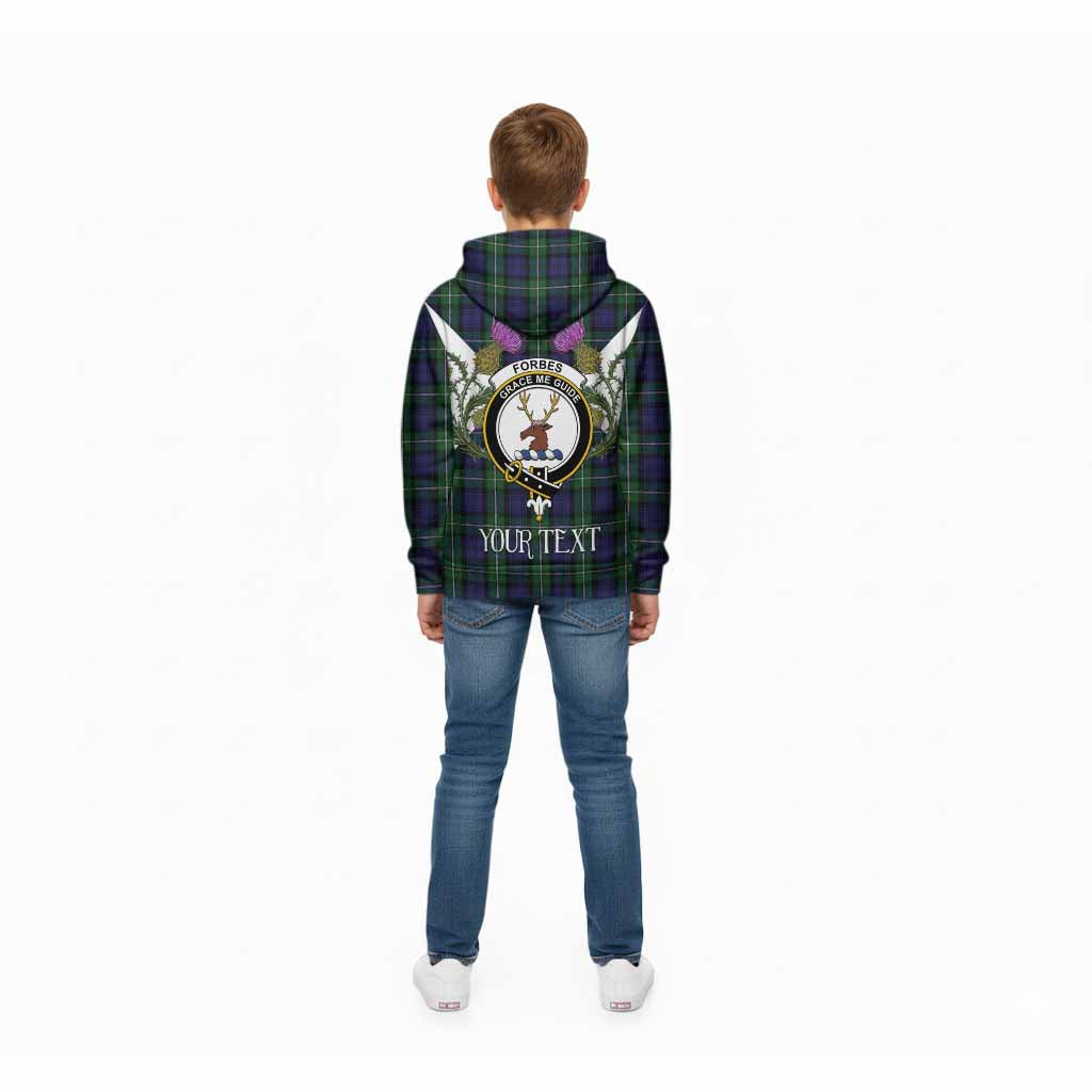 Forbes Tartan Family Crest Kid Hoodie Scottish Burns Night Thistle Floral