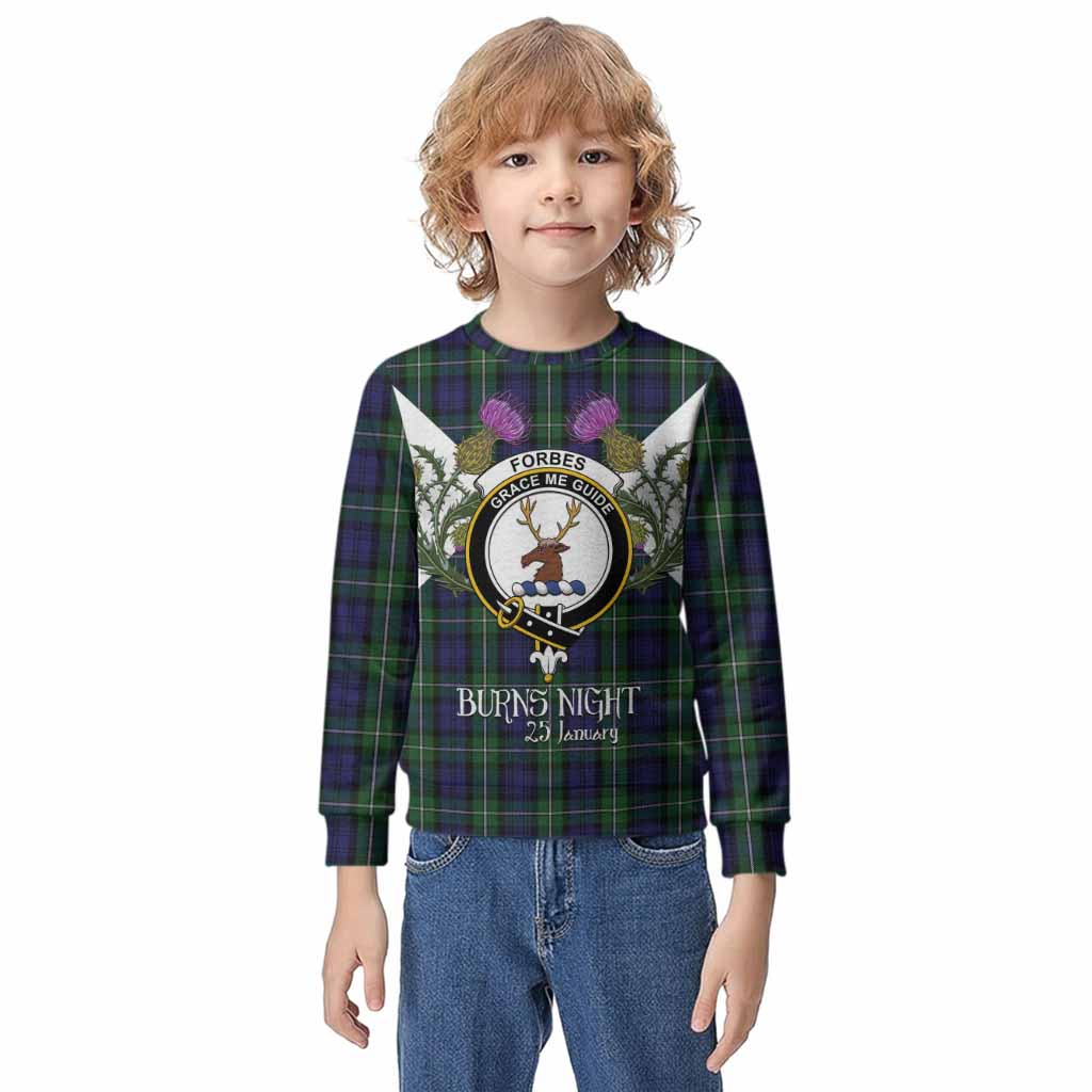 Forbes Tartan Family Crest Kid Knitted Sweatshirt Scottish Burns Night Thistle Floral