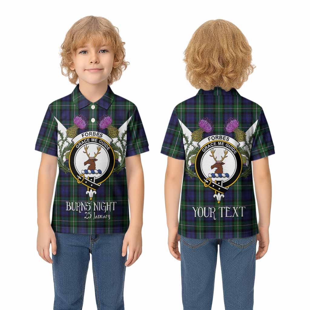 Forbes Tartan Family Crest Kid Polo Shirt Scottish Burns Night Thistle Floral