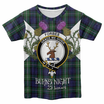 Forbes Tartan Family Crest Kid T-shirt Scottish Burns Night Thistle Floral