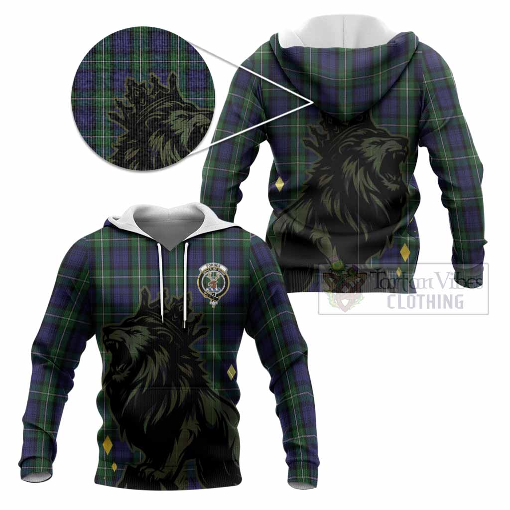 Forbes Tartan Family Crest Knitted Hoodie Crowned Lion Roaring