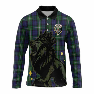 Forbes Tartan Family Crest Long Sleeve Polo Shirt Crowned Lion Roaring