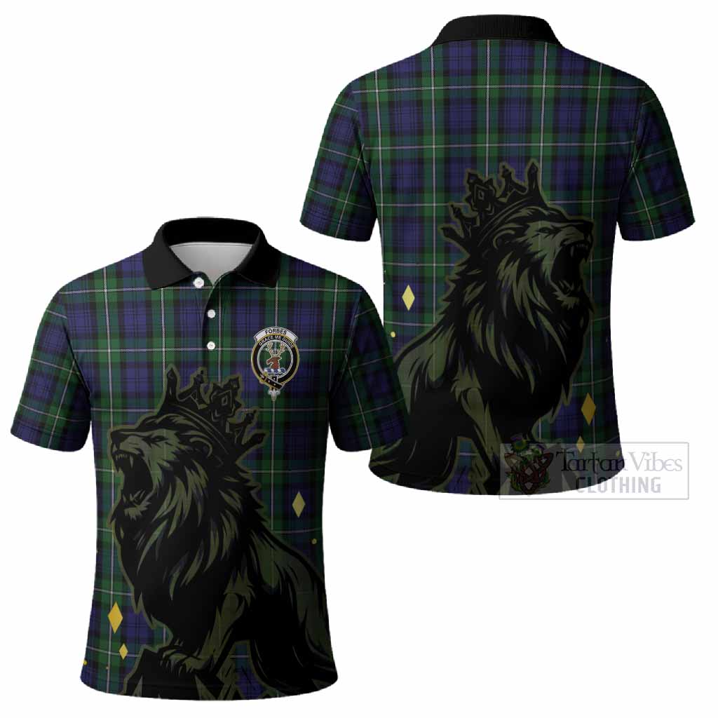 Forbes Tartan Family Crest Polo Shirt Crowned Lion Roaring