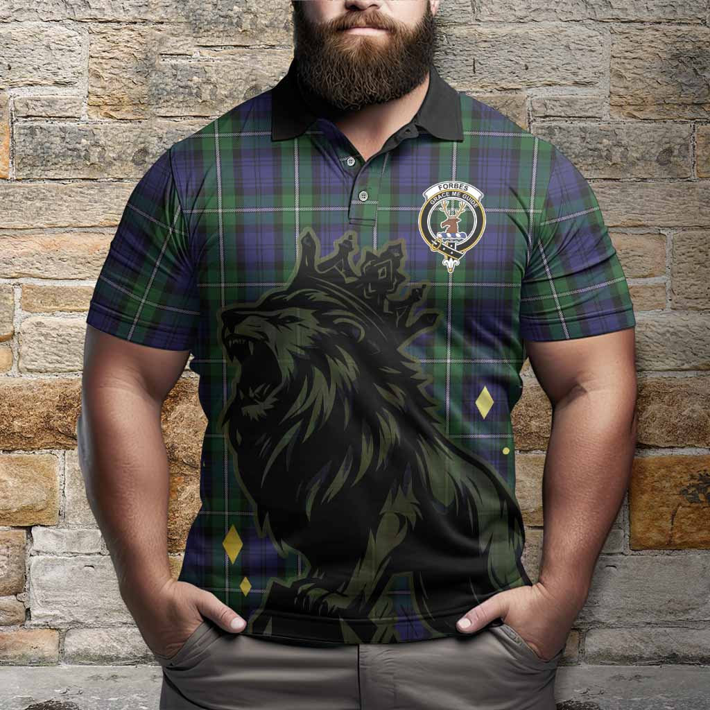 Forbes Tartan Family Crest Polo Shirt Crowned Lion Roaring