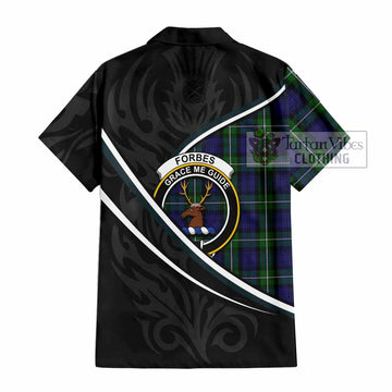 Forbes Tartan Family Crest Short Sleeve Button Shirt Celtic Scottish Thistle Floral - Tartan Vibes Clothing