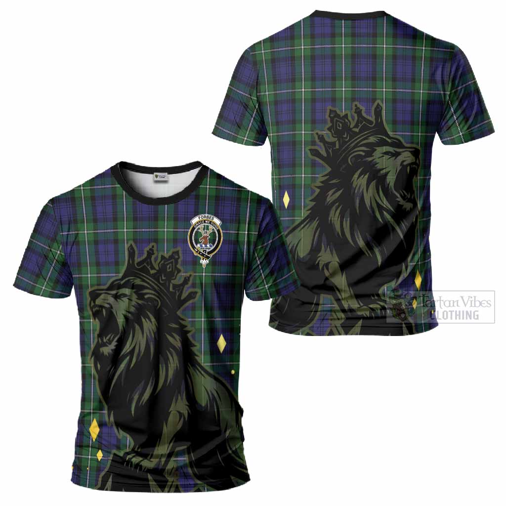 Forbes Tartan Family Crest T-Shirt Crowned Lion Roaring