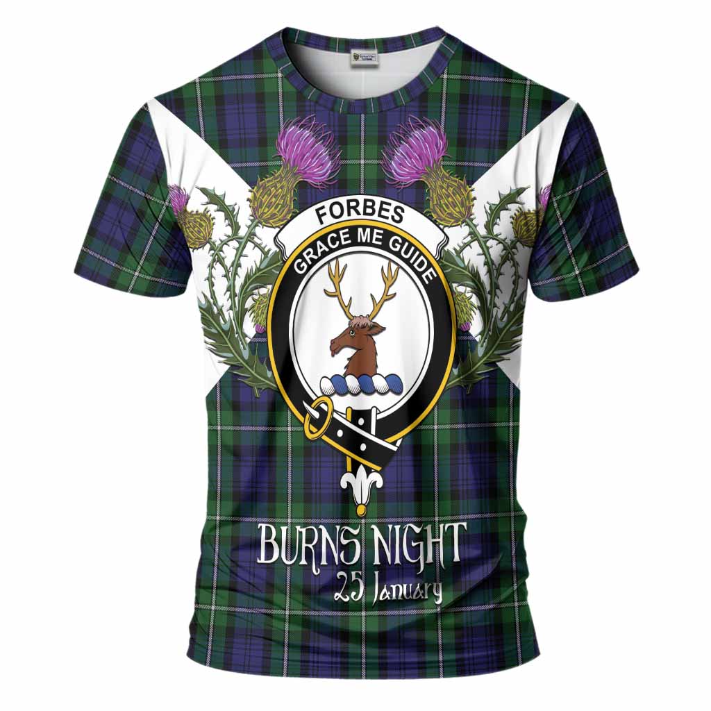 Forbes Tartan Family Crest T-Shirt Scottish Burns Night Thistle Floral