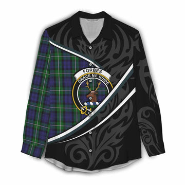 Forbes Tartan Family Crest Women Casual Shirt Celtic Scottish Thistle Floral - Tartan Vibes Clothing