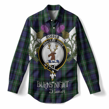 Forbes Tartan Family Crest Women Casual Shirt Scottish Burns Night Thistle Floral