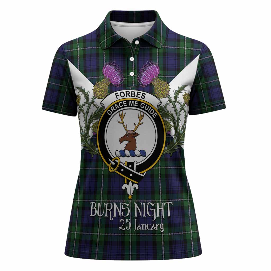 Forbes Tartan Family Crest Women Polo Shirt Scottish Burns Night Thistle Floral