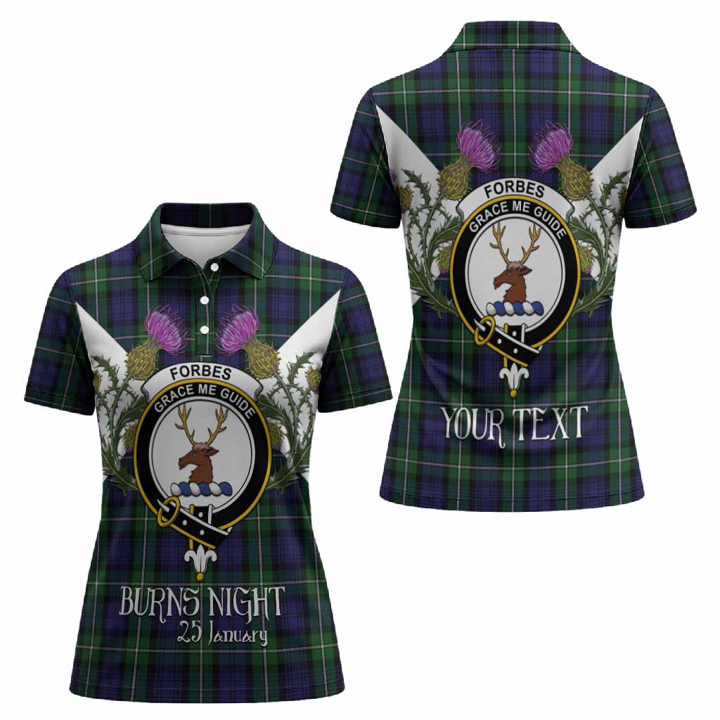 Forbes Tartan Family Crest Women Polo Shirt Scottish Burns Night Thistle Floral