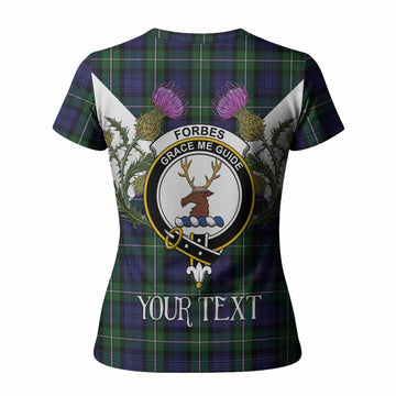 Forbes Tartan Family Crest Women T shirt Scottish Burns Night Thistle Floral