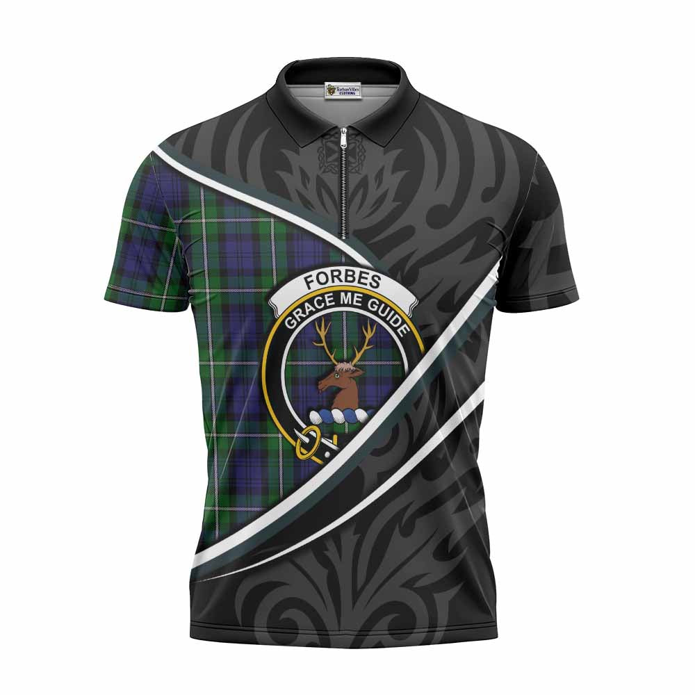 Forbes Tartan Family Crest Zipper Polo Shirt Celtic Scottish Thistle Floral - Tartan Vibes Clothing