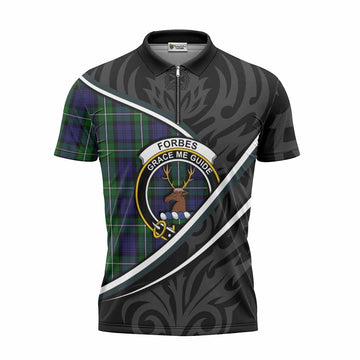 Forbes Tartan Family Crest Zipper Polo Shirt Celtic Scottish Thistle Floral