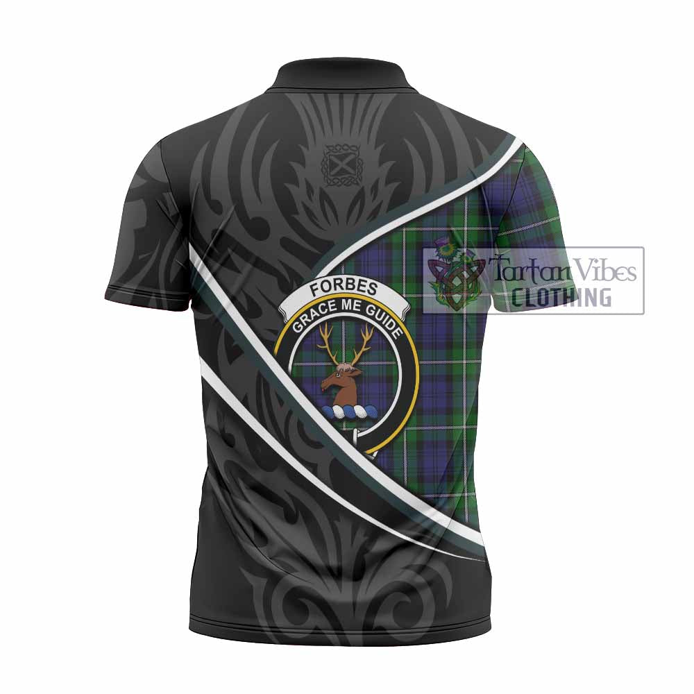Forbes Tartan Family Crest Zipper Polo Shirt Celtic Scottish Thistle Floral - Tartan Vibes Clothing