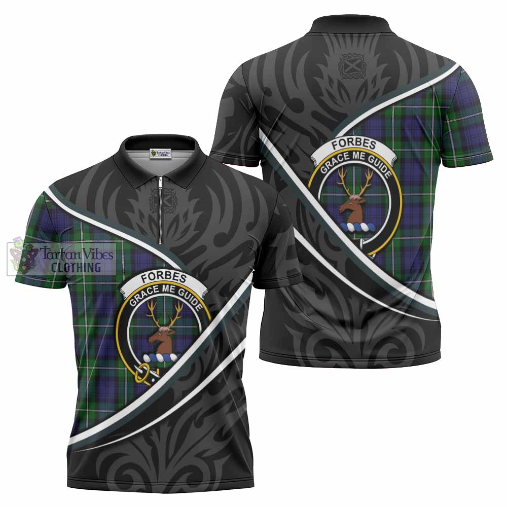 Forbes Tartan Family Crest Zipper Polo Shirt Celtic Scottish Thistle Floral - Tartan Vibes Clothing