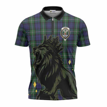 Forbes Tartan Family Crest Zipper Polo Shirt Crowned Lion Roaring