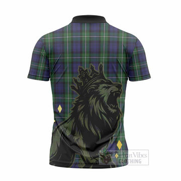 Forbes Tartan Family Crest Zipper Polo Shirt Crowned Lion Roaring