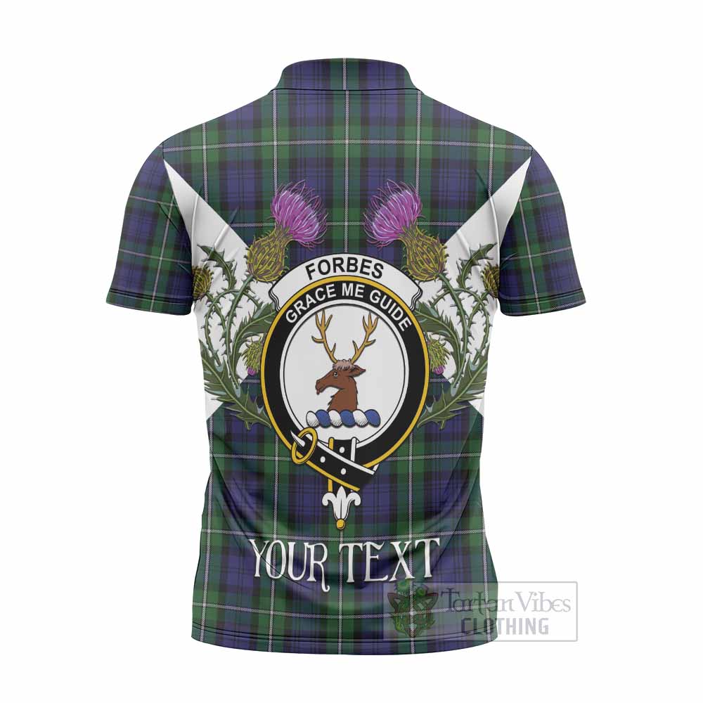 Forbes Tartan Family Crest Zipper Polo Shirt Scottish Burns Night Thistle Floral