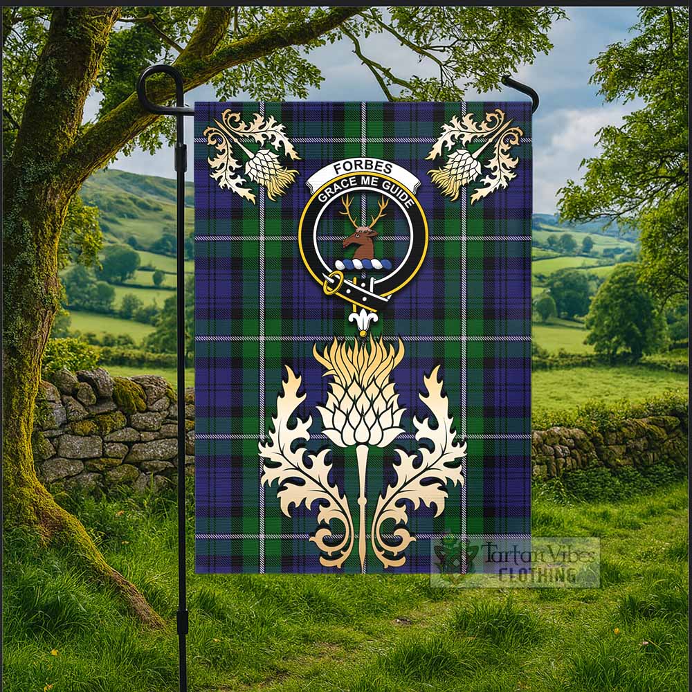 Forbes Tartan Garden Flag with Golden Regal Scottish Thistle Emblem - Tartan Vibes Clothing