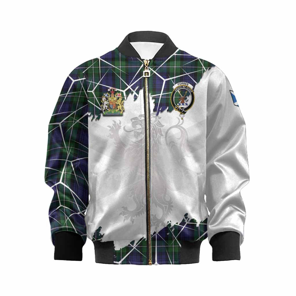 Forbes Tartan Kid Bomber Jacket with Family Crest and Lion Rampant Grunge Style