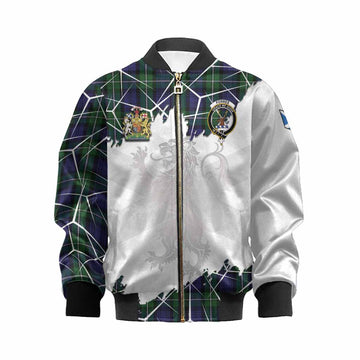 Forbes Tartan Kid Bomber Jacket with Family Crest and Lion Rampant Grunge Style