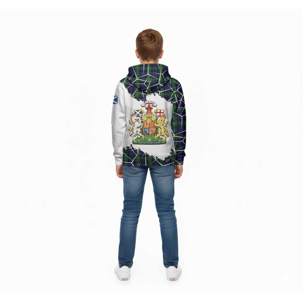 Forbes Tartan Kid Hoodie with Family Crest and Lion Rampant Grunge Style