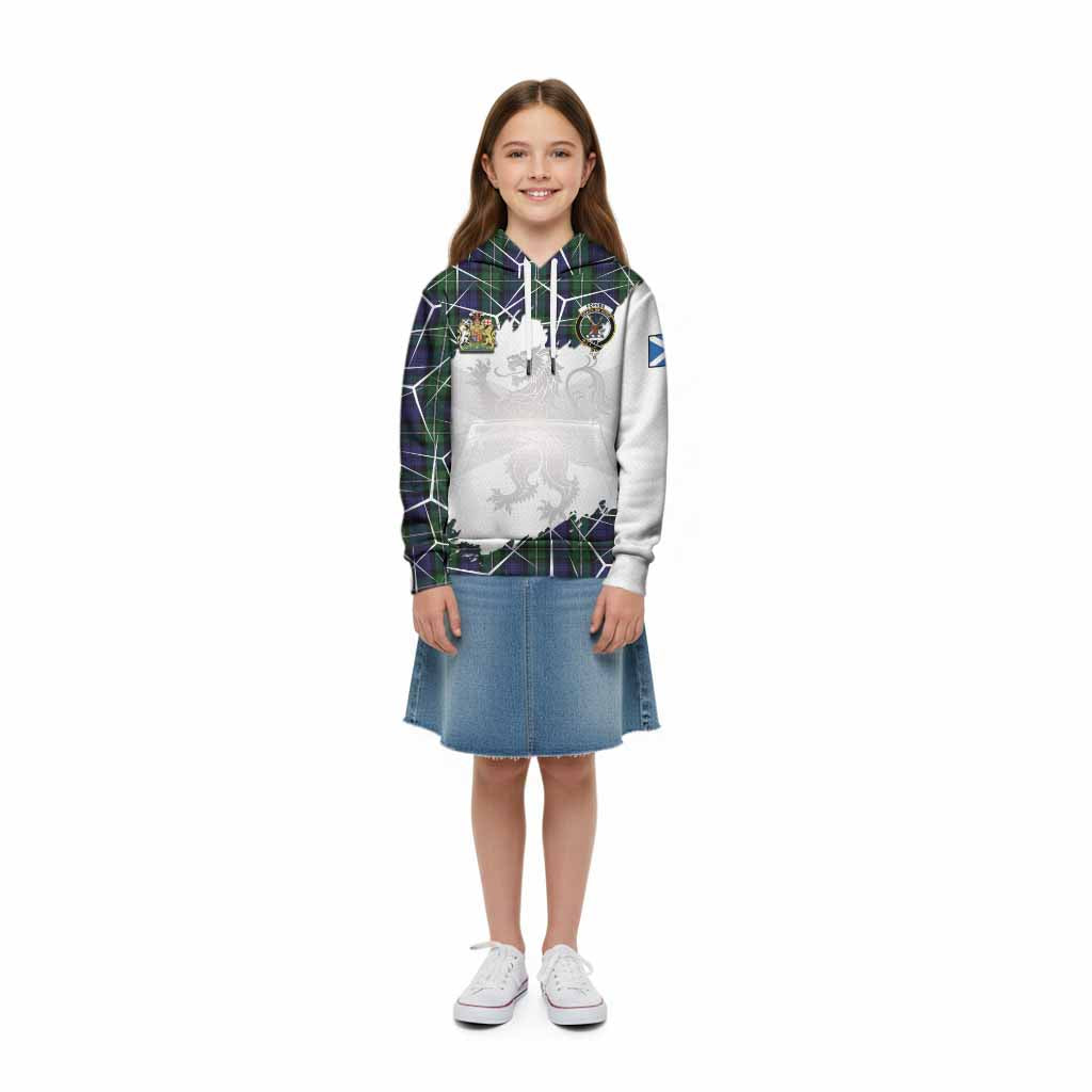 Forbes Tartan Kid Hoodie with Family Crest and Lion Rampant Grunge Style