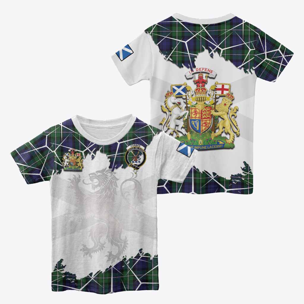 Forbes Tartan Kid T-shirt with Family Crest and Lion Rampant Grunge Style