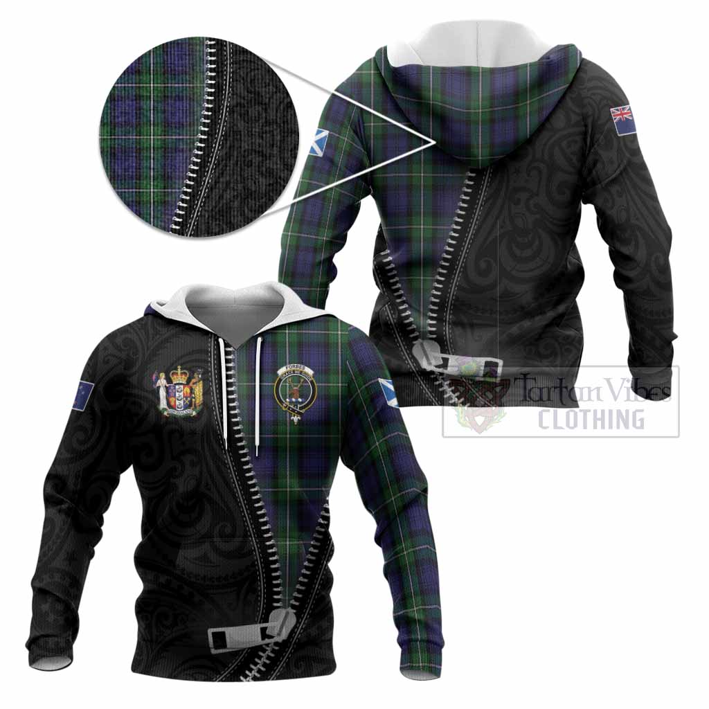 Forbes Tartan Knitted Hoodie New Zealand Pattern Unique Zipper Stylized