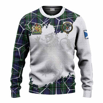 Forbes Tartan Knitted Sweater with Family Crest and Lion Rampant Grunge Style