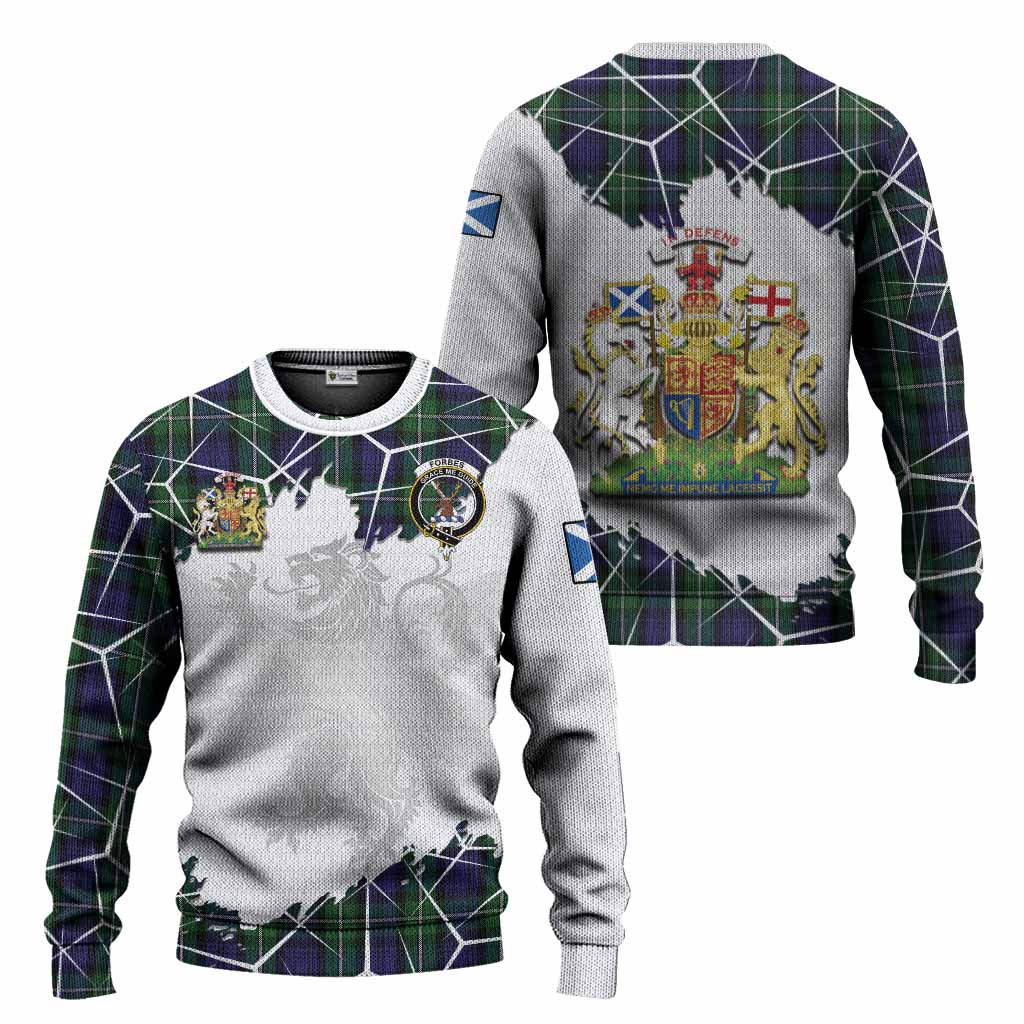Forbes Tartan Knitted Sweater with Family Crest and Lion Rampant Grunge Style