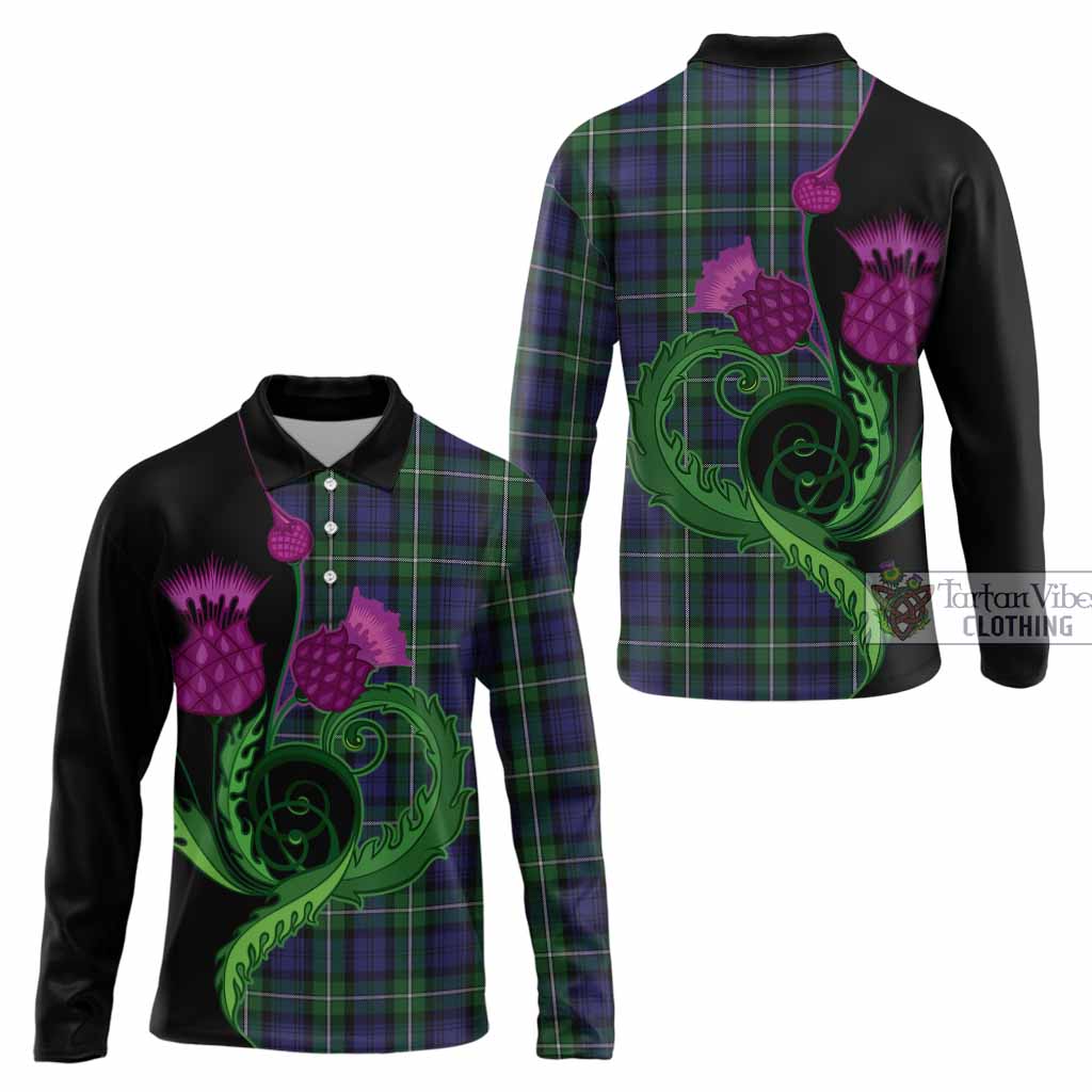 Forbes Tartan Long Sleeve Polo Shirt Traditional Scottish Thistle