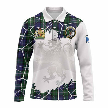Forbes Tartan Long Sleeve Polo Shirt with Family Crest and Lion Rampant Grunge Style