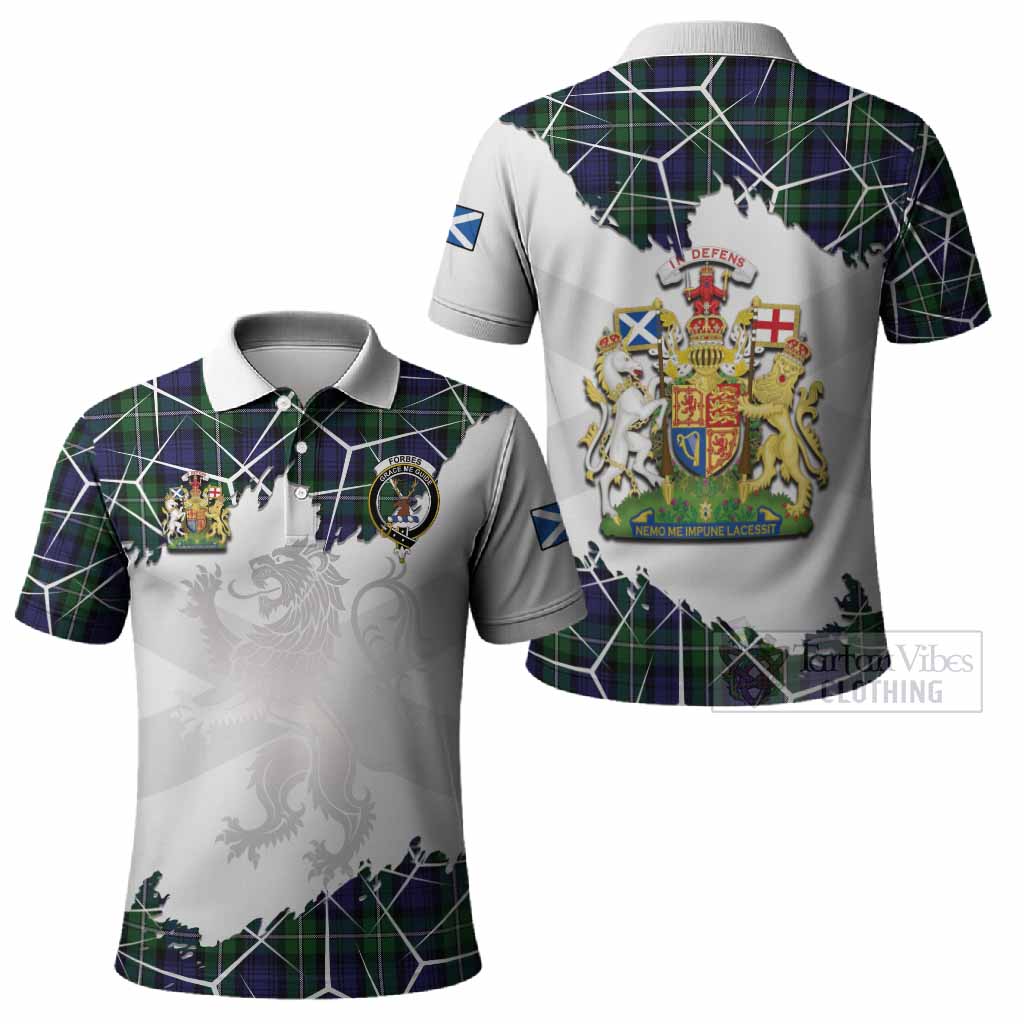 Forbes Tartan Polo Shirt with Family Crest and Lion Rampant Grunge Style