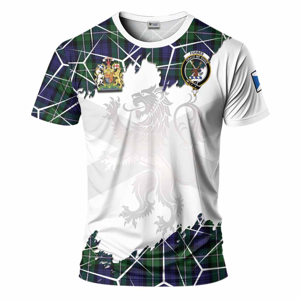 Forbes Tartan T-Shirt with Family Crest and Lion Rampant Grunge Style